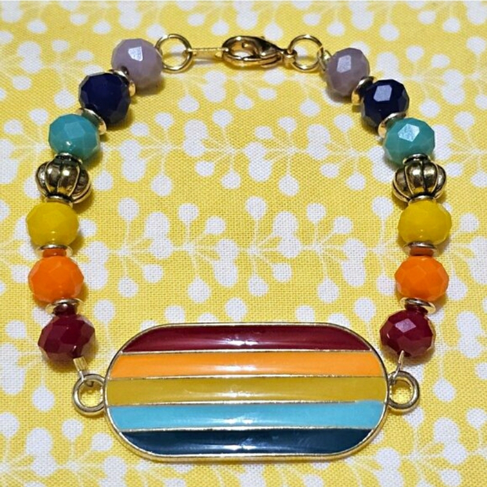 Multicolor Enamel Stripe Beaded Bracelet - Women Jewelry NWT! - Picture 6 of 6